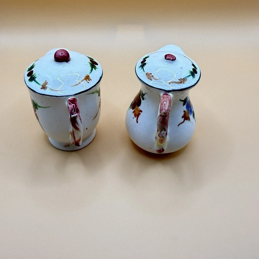 Vintage Porcelain Pitchers Shaped Salt Pepper Shakers Flowers Roses Made Japan
